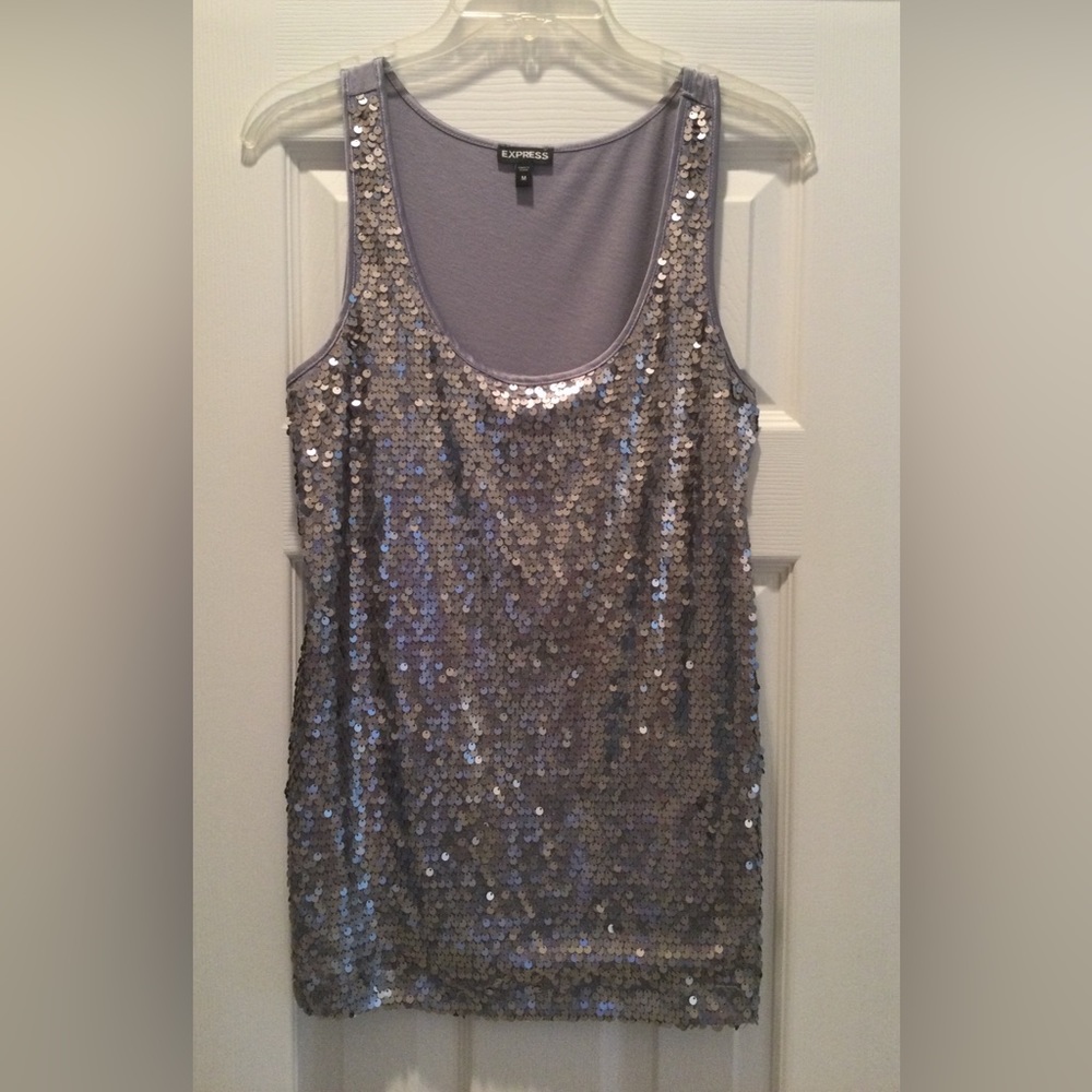 EXPRESS, Size Medium. Silver/Gray dressy tank top w/sequins.  FREE SHIPPING